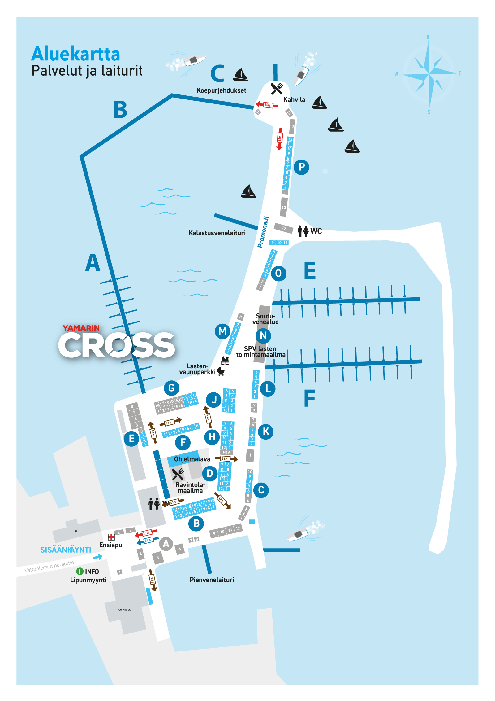 Cross alumiiniveneet Uivassa venenäyttelyssä laiturikartta