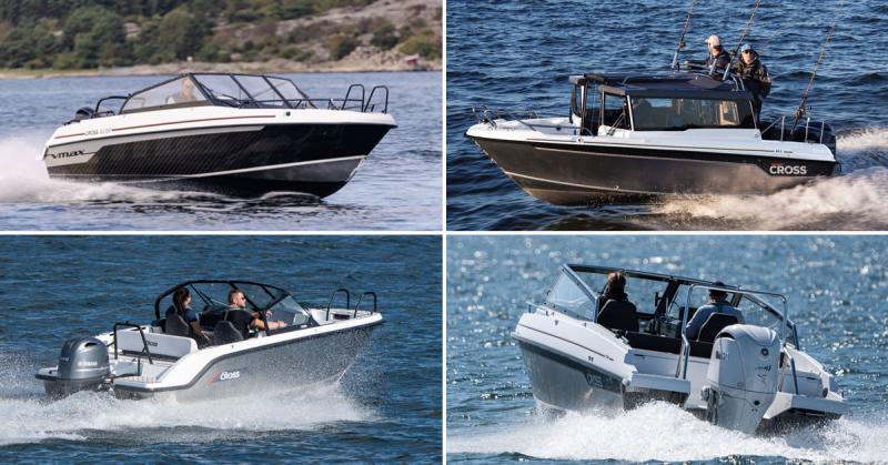 Ylärivissä Cross 62 VMAX ja Cross 60 Cabin, alarivissä uusi Cross 55 BR ja lippulaiva Cross 75 BR