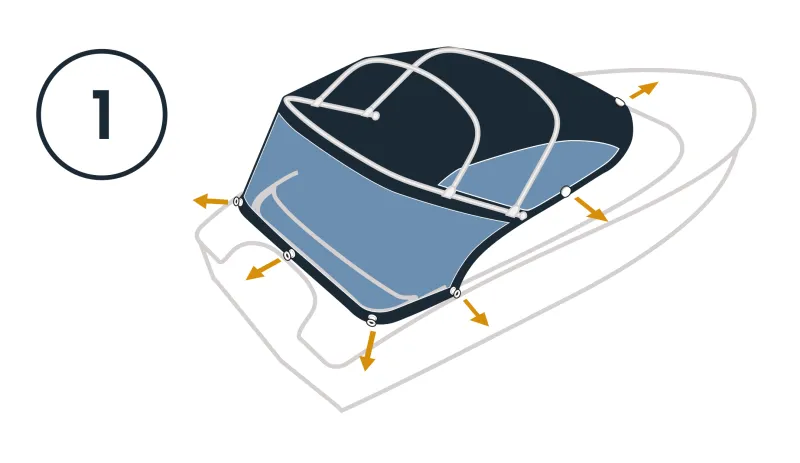 Drawing of a boat with a canopy in place