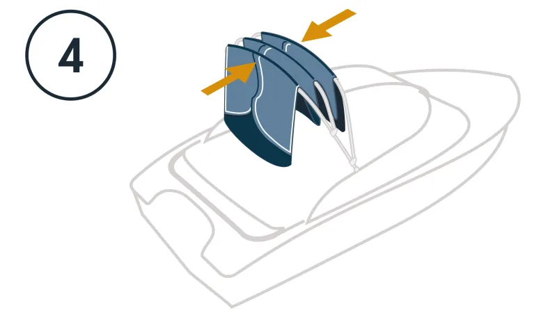 Drawing of a boat with a canopy folded in the middle