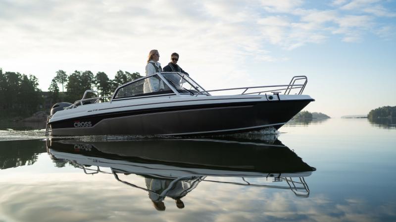 Cross 57BR has sturdy aluminum hull and comfortable fiberglass deck 